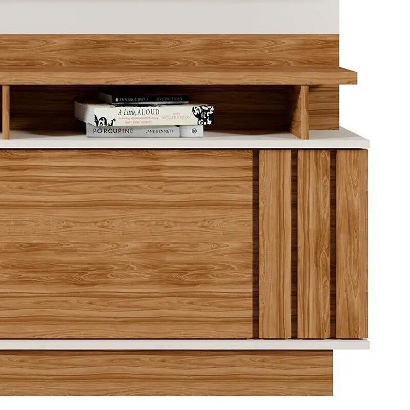Home Goiás Larg. 1.50m Off/Amêndoa C/ Detalhe Ripado para TV até 55" - Mobler - Imagem 4