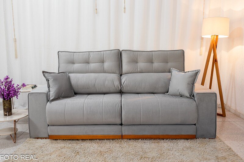 Sofá Retrátil Reclinável Dakar 2.50m Veludo Prata 823 - Molas Ensacadas - Imagem 5