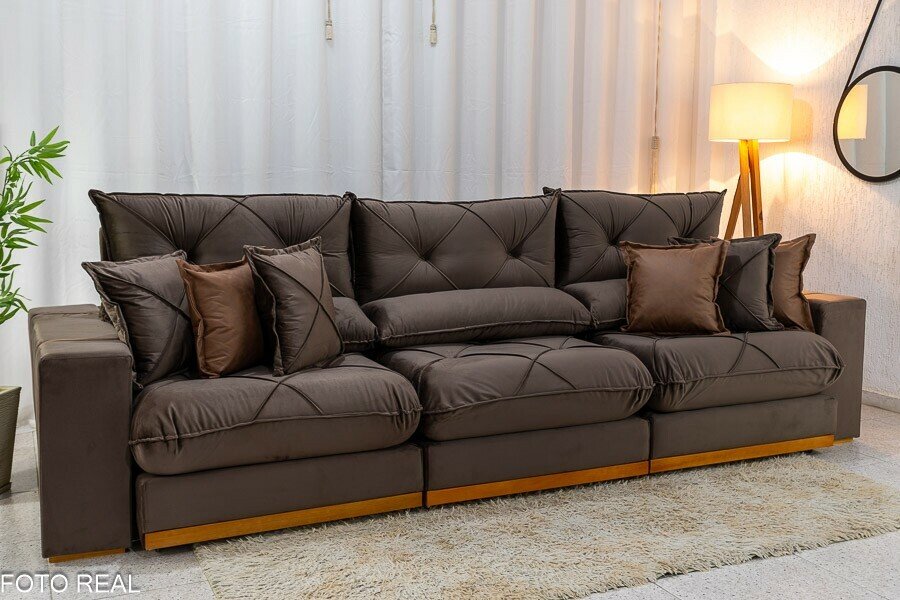 Sofá Retrátil Reclinável Gran Bello 3.20m Veludo Marrom - Molas Ensacadas - Imagem 4
