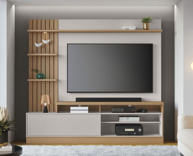 Home Maceió Larg. 2.00m Freijó/Off White para TV até 65" - Colibri