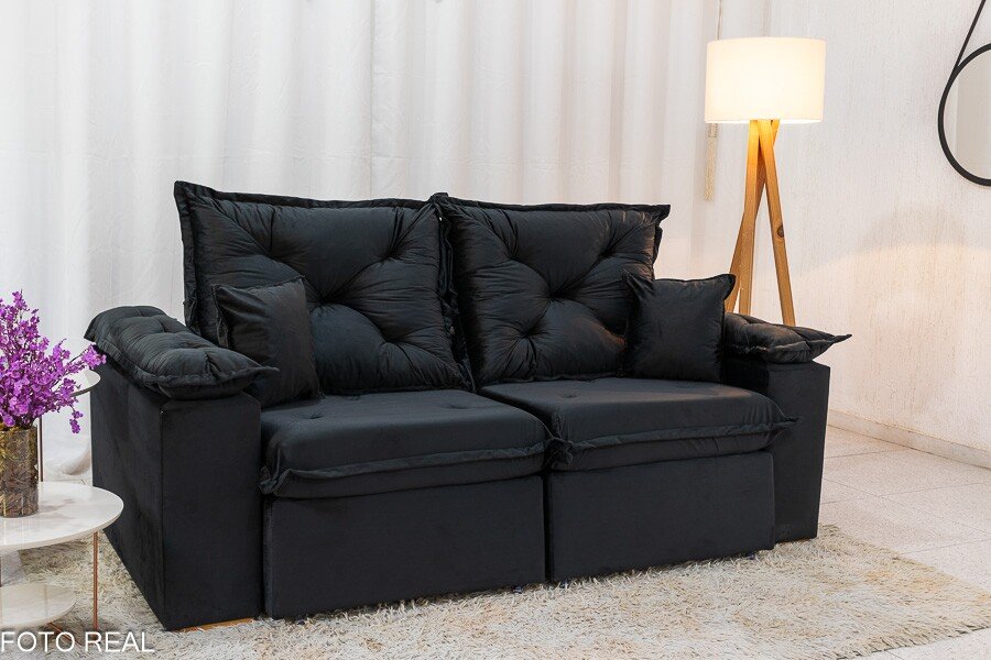 Sofá Retrátil Reclinável Porto Madri 2.00m Veludo Preto - D28 Pró Aditivada - Imagem 4