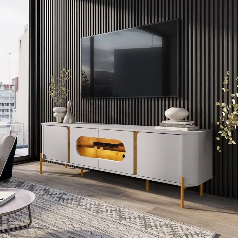 Rack Bancada Juquehy Larg. 1.80m Off/Nature C/LED para TV até 75" - Bechara