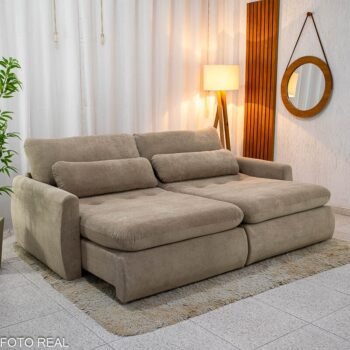 Sofá Retrátil Amaranto Premium 2.30m Veludo Plush Bege - Sem Caixa