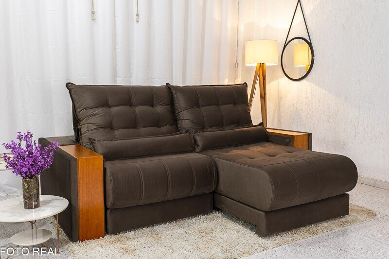 Sofá Retrátil Reclinável Gênova 2.30m Veludo Marrom 815 - Molas Ensacadas - Imagem 2