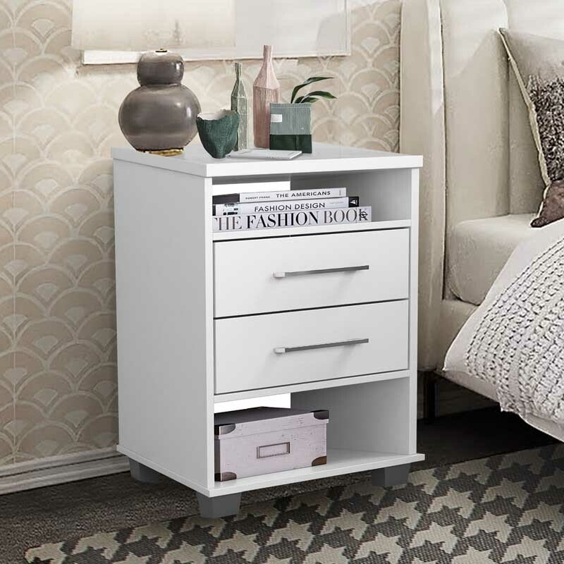 Mesa de Cabeceira Valente Branco 2 Gavetas Larg. 0.45m - Rud Rack