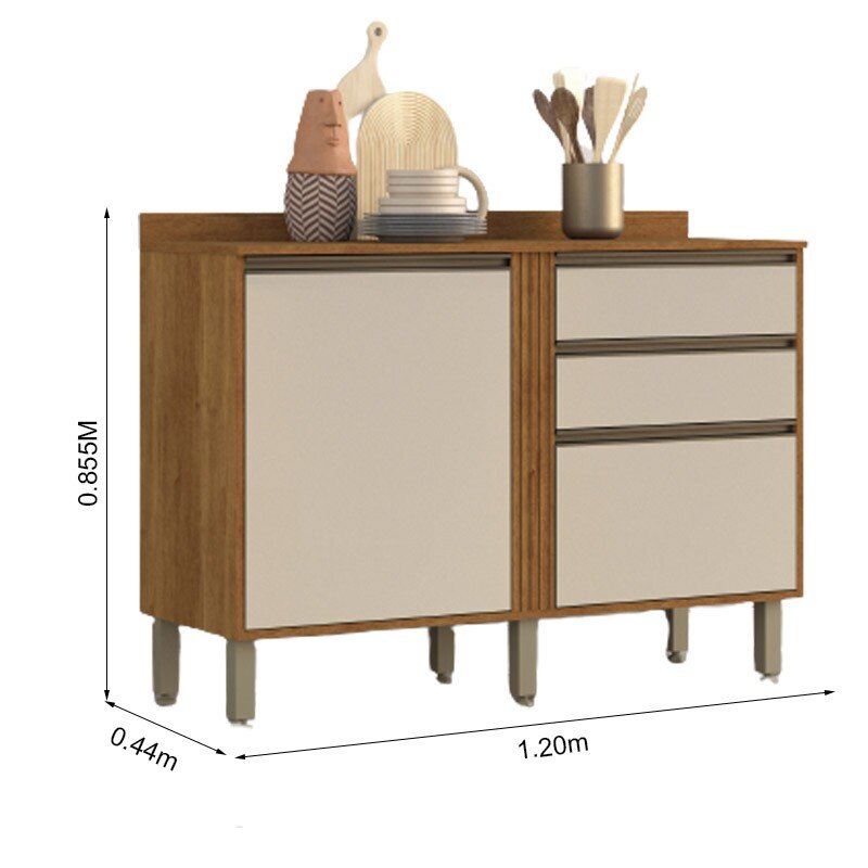 Balcão Cozinha Pérola Cinamomo/Off 2 Portas 2 Gavetas Larg. 1.20m - Sallêto - Imagem 3