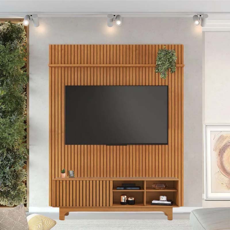 Rack Sereno Larg. 1.68m Cinamomo Ripado + Painel Riso Larg. 1.82m Cinamomo Ripado para TV até 65" - JCM