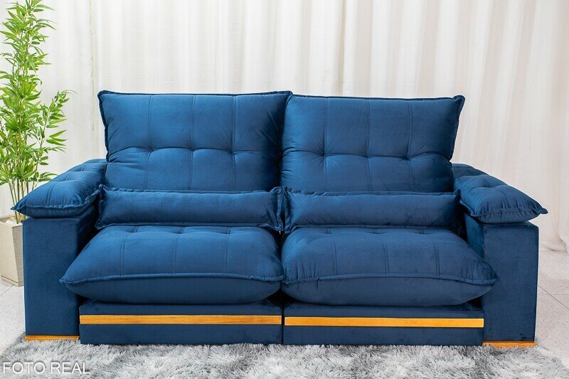 Sofá Retrátil Reclinável Ibis 2.30m Veludo Azul 800 - D33 e Molas Ensacadas - Imagem 4
