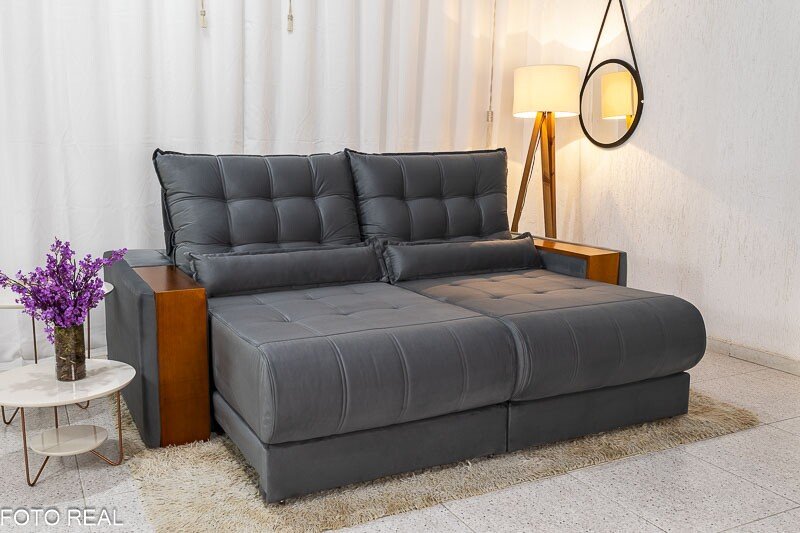 Sofá Retrátil Reclinável Gênova 2.50m Veludo Cinza 814 - Molas Ensacadas - Imagem 2