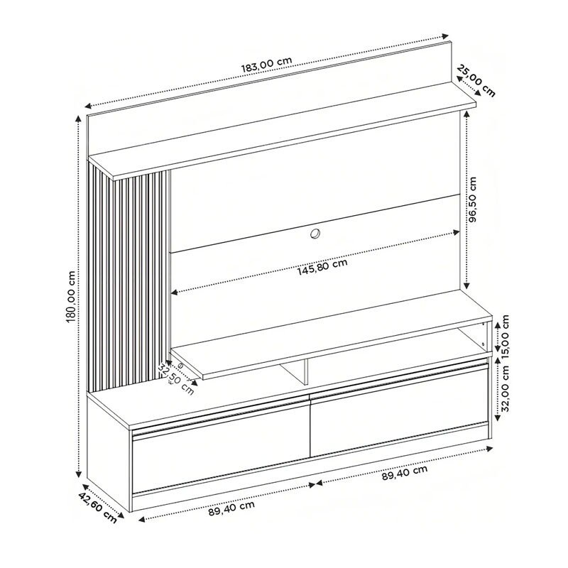 Home NT 1295 Larg. 1.83m Freijó/Off C/ Detalhe Ripado para TV até 60" - Notável - Imagem 3