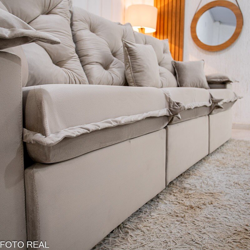 Sofá Retrátil Reclinável Porto Madri 2.70m Veludo Bege - D28 Pró Aditivada - Imagem 4