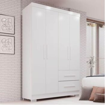 Guarda-Roupa Solteiro 4 portas Estrela Larg. 1.00m Branco Com Pés Sallêto