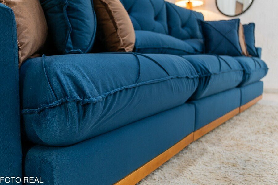 Sofá Retrátil Reclinável Gran Bello 3.20m Veludo Azul - Molas Ensacadas - Imagem 7