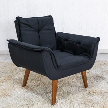 Poltrona Pérola Base Fixa Veludo Preto