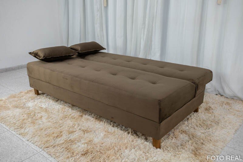 Sofá Cama Arpoador Veludo Marrom Larg. 1.85m - Imagem 8