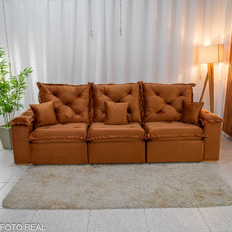 Sofá Retrátil Reclinável Porto Madri 2.70m Veludo Terracota - D28 Pró Aditivada - Imagem 3