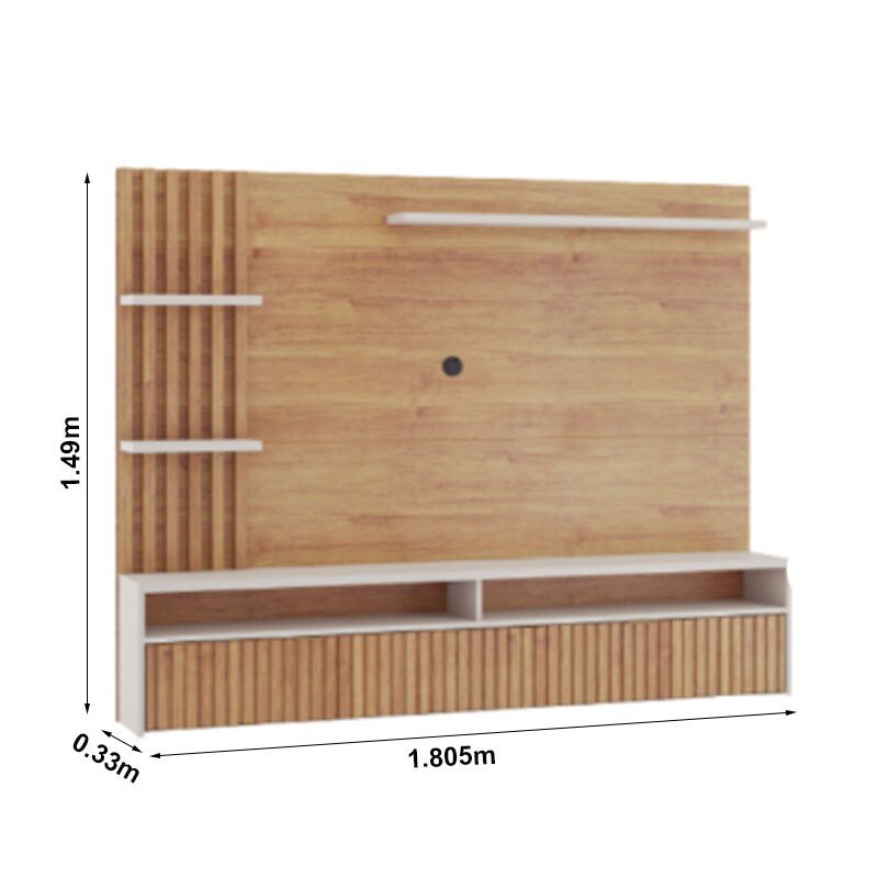 Painel Aurora Larg. 1.80m Mel/Off Detalhe Ripado para TV até 65" - Viero - Imagem 2