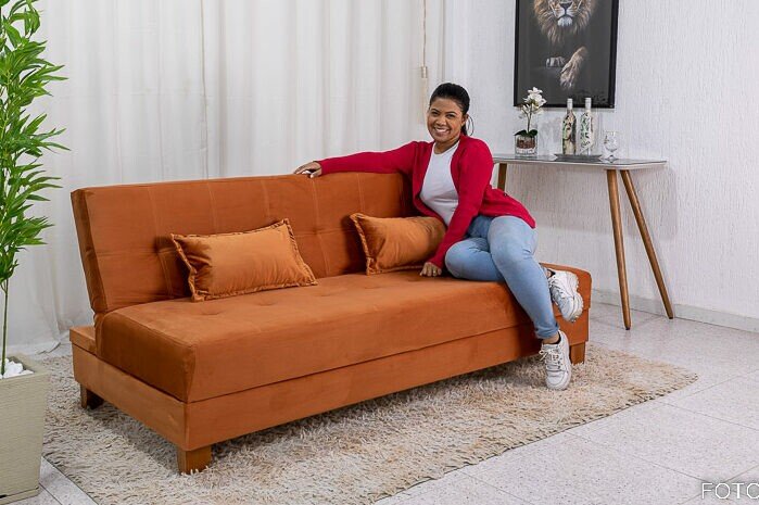 Sofá Cama Arpoador Veludo Terracota 12116 Larg. 1.85m - Imagem 2