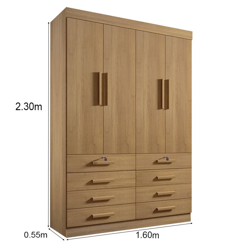 Roupeiro Solteiro Mônaco Cinamomo 4 Portas 8 Gavetas Larg. 1.60m - D Doro - Imagem 5