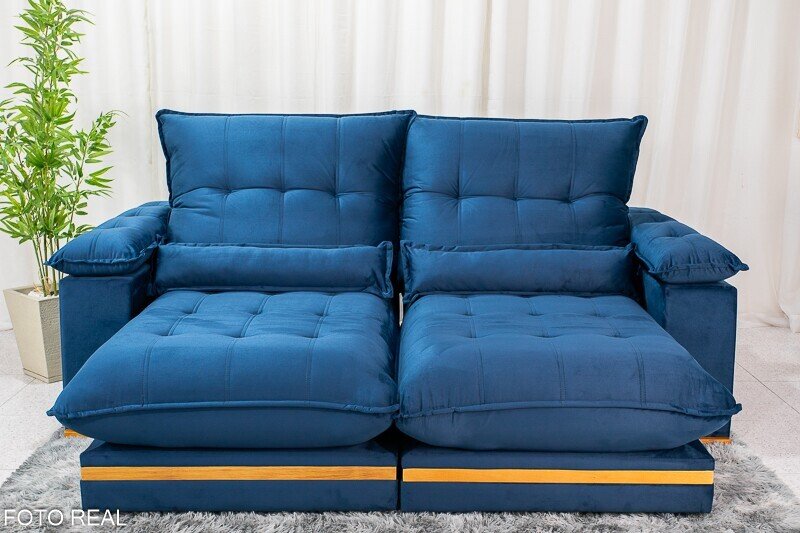 Sofá Retrátil Reclinável Ibis 2.30m Veludo Azul 800 - D33 e Molas Ensacadas - Imagem 6