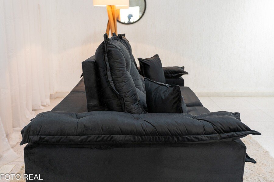 Sofá Retrátil Reclinável Porto Madri 2.00m Veludo Preto - D28 Pró Aditivada - Imagem 8