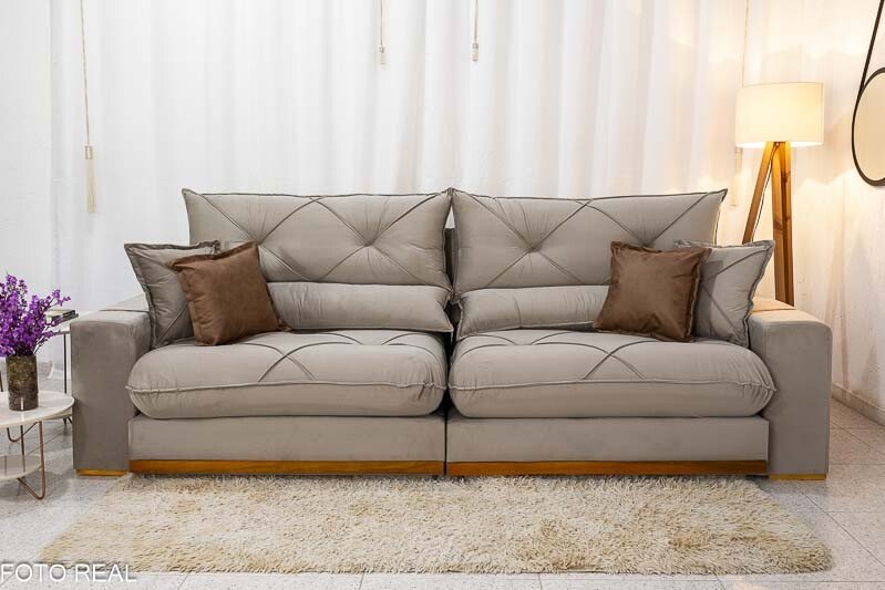 Sofá Retrátil Reclinável Gran Bello 2.90m Veludo Capuccino - Molas Ensacadas - Imagem 5