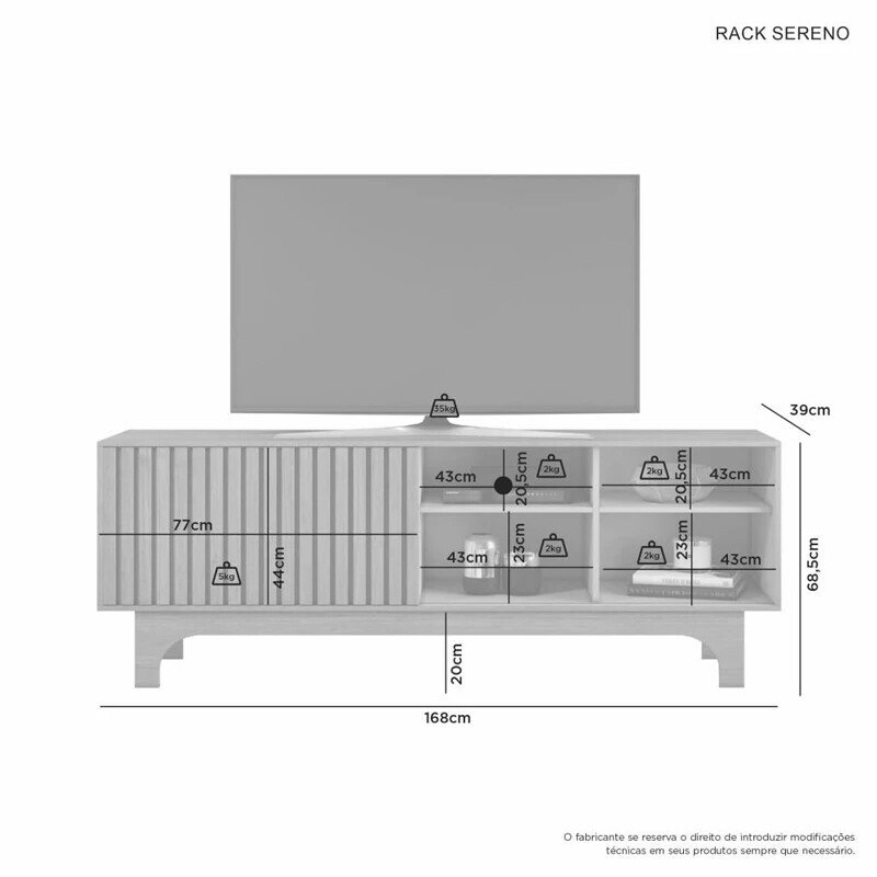 Rack Sereno Larg. 1.68m Cinamomo Ripado + Painel Riso Larg. 1.82m Cinamomo Ripado para TV até 65" - JCM - Imagem 3