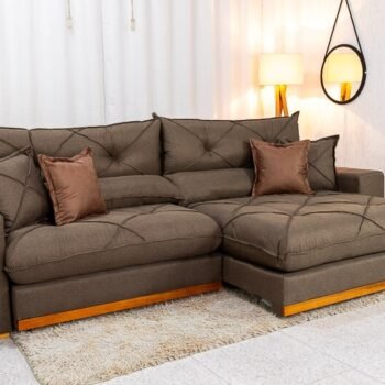 Sofá Retrátil Reclinável Gran Bello 2.90m Linho Marrom - Molas Ensacadas
