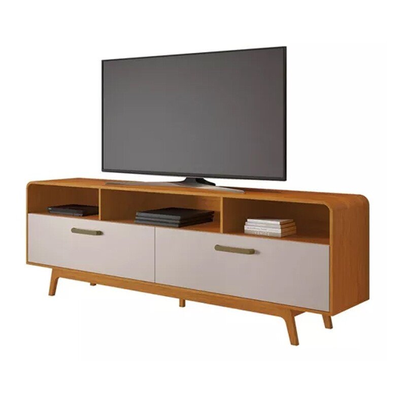 Rack Bancada Cristal Candian Larg. 2.00m Cinamomo/Off para TV até 70" - JCM - Imagem 3