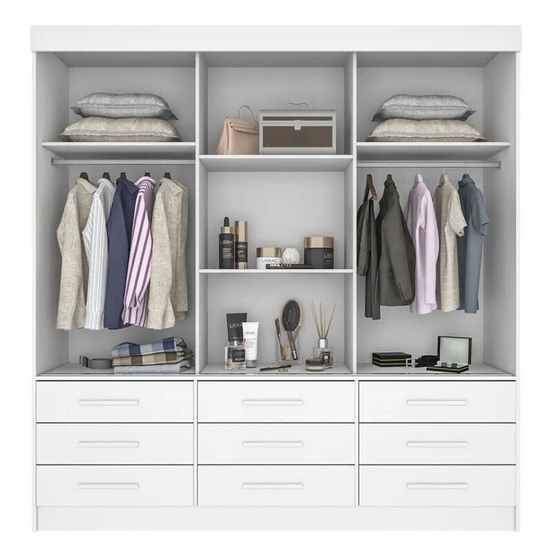 Roupeiro New Star Cinamomo/Off 3 Portas 9 Gavetas C/ 1 Espelho Larg. 1.80m - Sallêto - Imagem 2