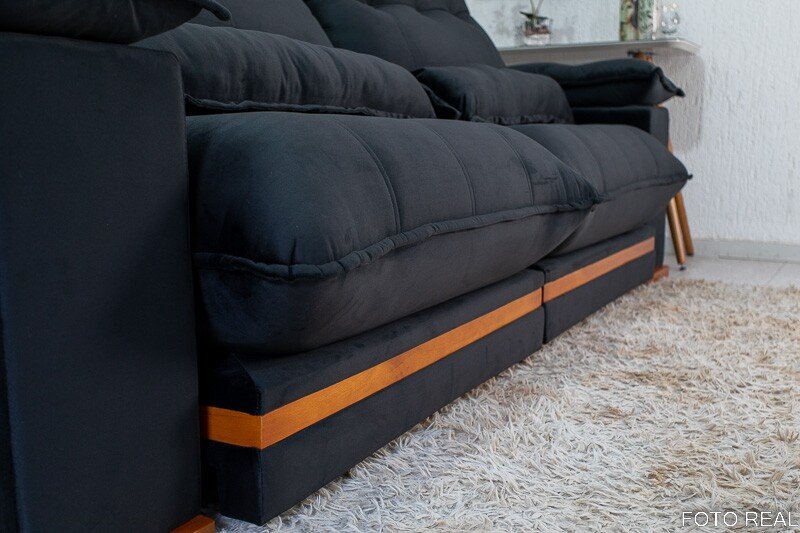 Sofá Retrátil Reclinável Ibis 2.30m Veludo Preto 820 - D33 e Molas Ensacadas - Imagem 8