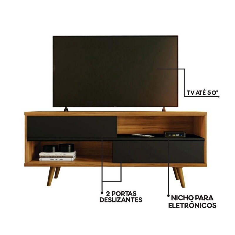 Rack Bancada NT 1180 Larg.1.35m Freijó/Preto para TV até 55" - Notável - Imagem 5