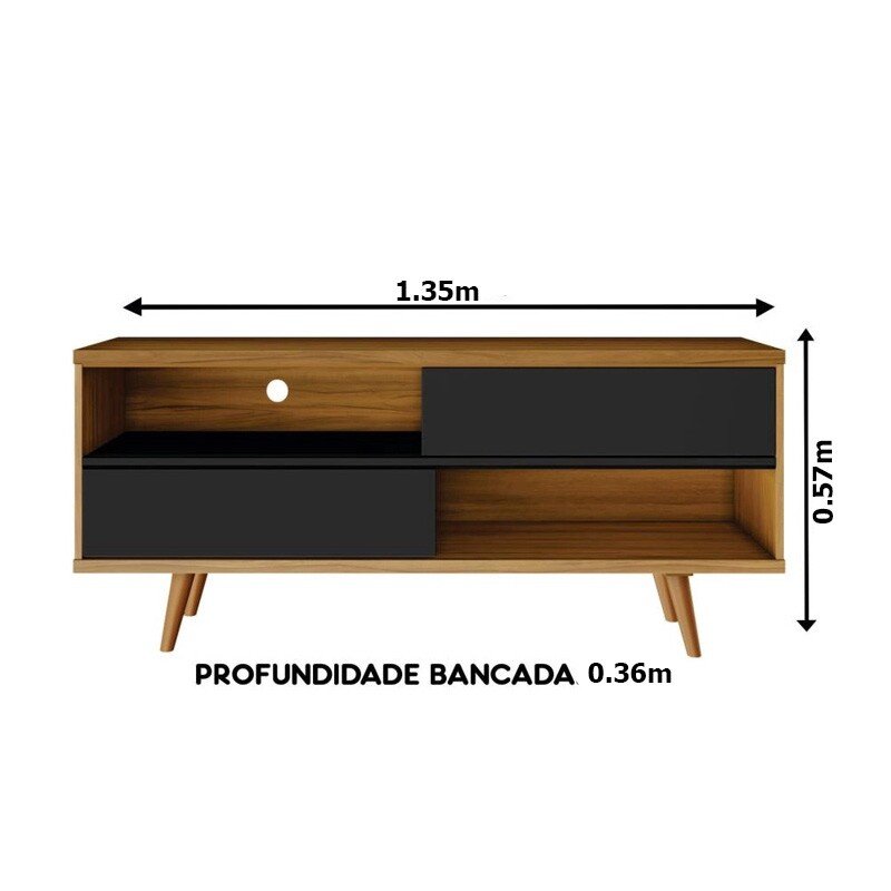 Rack Bancada NT 1180 Larg.1.35m Freijó/Preto para TV até 55" - Notável - Imagem 3