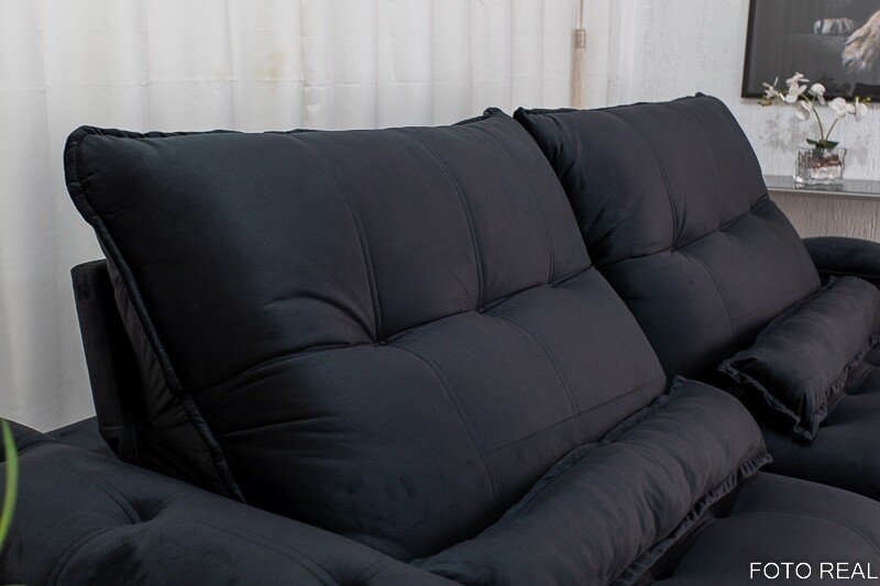 Sofá Retrátil Reclinável Ibis 2.30m Veludo Preto 820 - D33 e Molas Ensacadas - Imagem 7