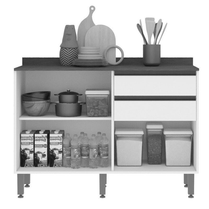 Balcão Cozinha Pérola Cinamomo/Off 2 Portas 2 Gavetas Larg. 1.20m - Sallêto - Imagem 2