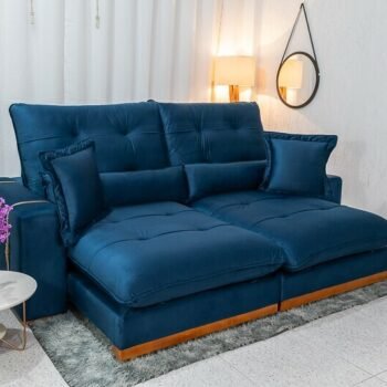 Sofá Retrátil Reclinável Toronto 2.50m Veludo Azul 4061 - Molas Ensacadas