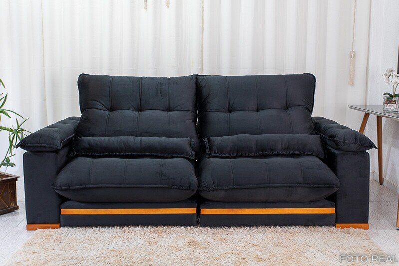 Sofá Retrátil Reclinável Ibis 2.30m Veludo Preto 820 - D33 e Molas Ensacadas - Imagem 5