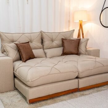 Sofá Retrátil Reclinável Gran Bello 2.30m Linho Bege 30 - Molas Ensacadas Pocket