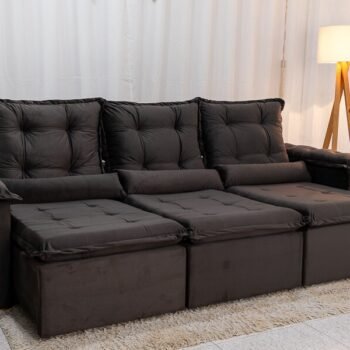 Sofá Retrátil Reclinável Grécia 2.70m Veludo Marrom - Sem Caixa