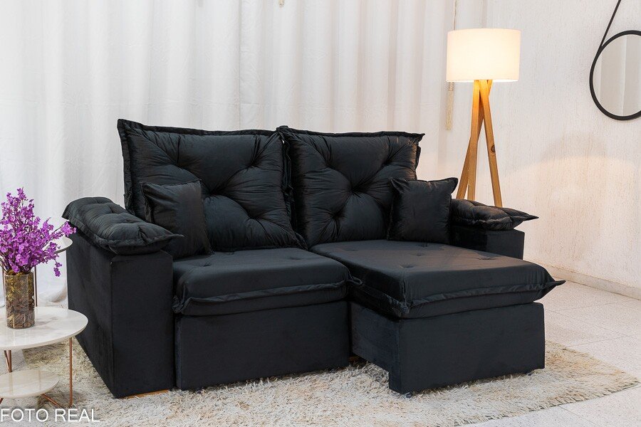 Sofá Retrátil Reclinável Porto Madri 2.00m Veludo Preto - D28 Pró Aditivada - Imagem 3