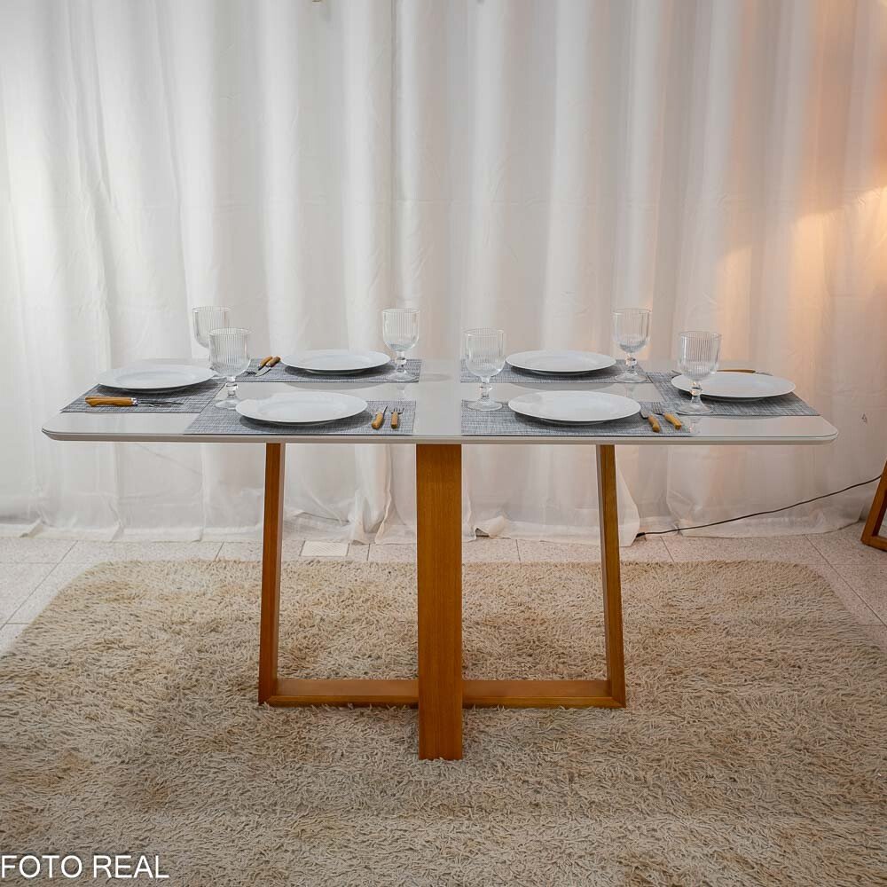 Mesa Pedro Mel Vidro OFF 160×80 6 Cadeiras Genova Veludo Bege 512 Madeira Maciça Art Assento - Entregue Montada - Imagem 6