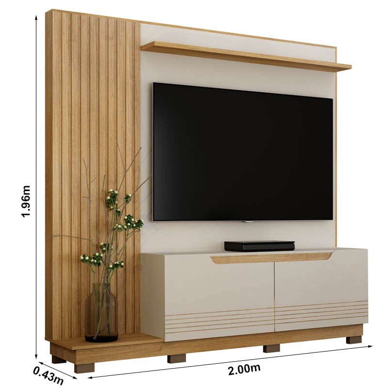 Home Santiago Larg. 2.00m Off/Cinamomo Ripado TV até 80" - Valdemoveis - Imagem 2