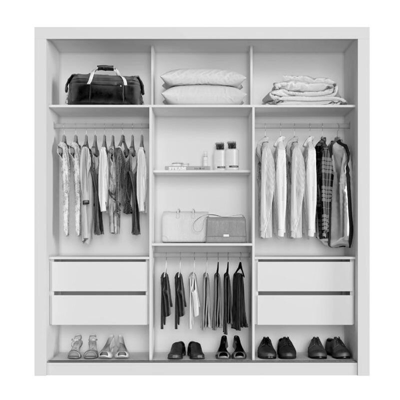 Roupeiro Casal New Panamá Cinamomo/Off 3 Portas 4 Gavetas C/ 1 Espelho Larg. 1.85m - Sallêto - Imagem 2