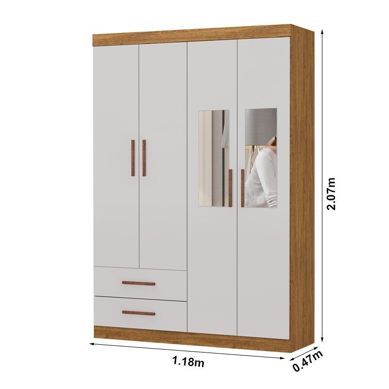 Roupeiro Solteiro Hercules Cinamomo/Off 04 Portas 02 Gavetas C/Espelho e Pés Larg. 1.18m - Carioca - Imagem 3