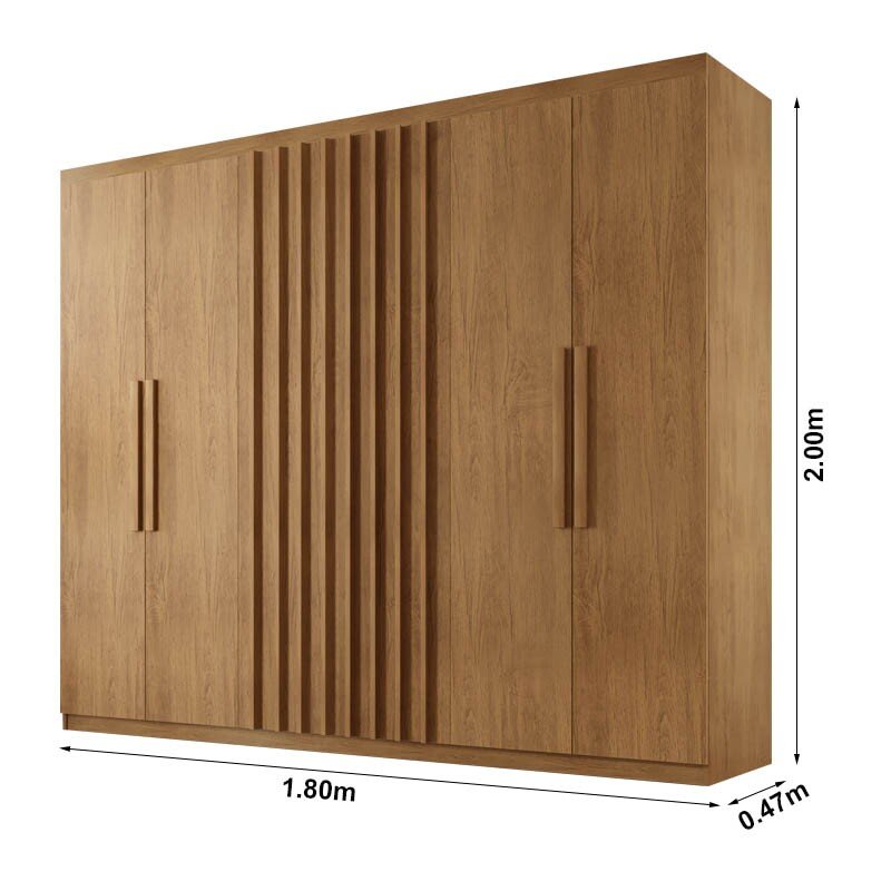 Guarda-Roupa Casal Cairo Ripado 6 Portas MDF Larg. 1.80m Nature Rufato - Imagem 3