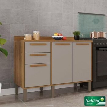 Balcão Flórida Cinamomo/Off 3 Portas 2 Gavetas Larg. 1.20m Sallêto