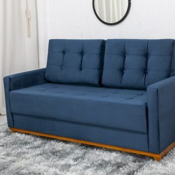 Sofá 3 lugares Living Áustria Veludo Azul A16 Larg. 1.70m