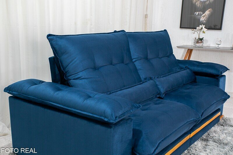 Sofá Retrátil Reclinável Ibis 2.30m Veludo Azul 800 - D33 e Molas Ensacadas - Imagem 7