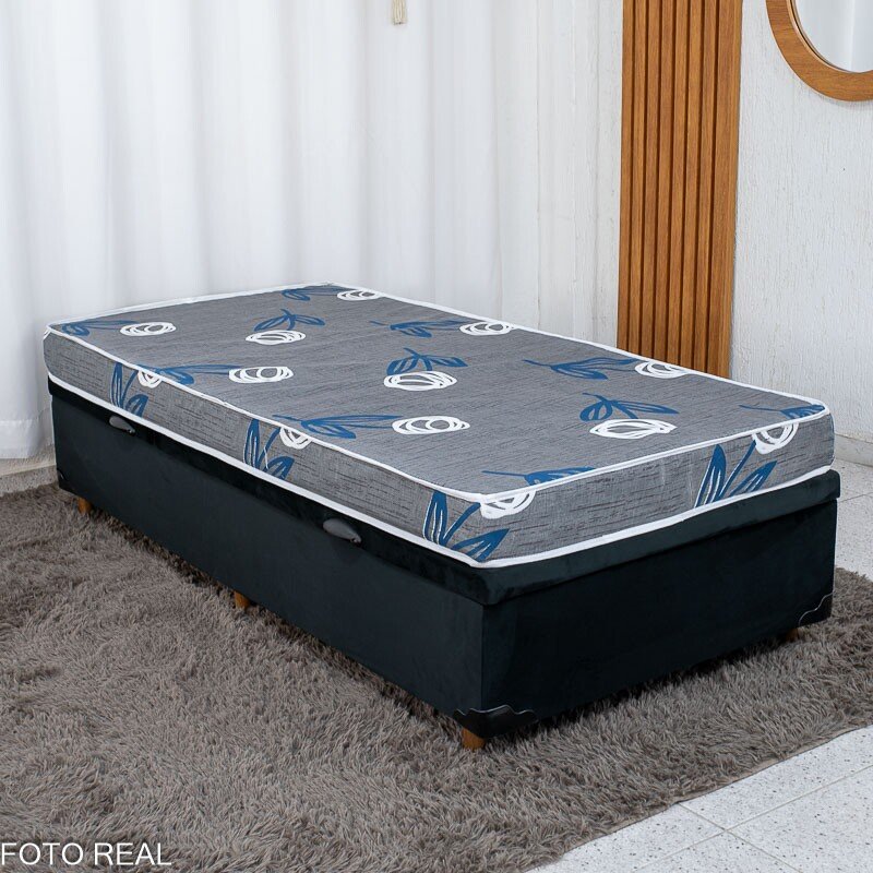 Box Baú Solt. Pop Veludo Preto Nature + Colchão Solt. Soffie Lotus 100% Espuma D20 88x188x12 - Nosso Sonho - Imagem 2