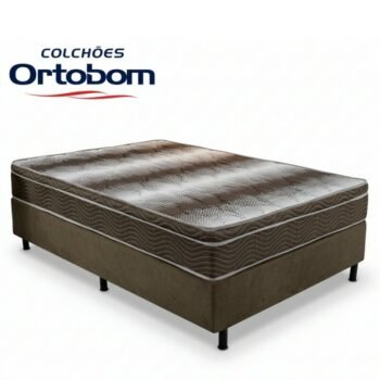Box Casal Sued Marrom Nosso Sonho + Colchão Casal Ortopédico Light 138x188x62 - Ortobom
